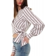 BLUSA CROPPED IN POPELINE A RIGHE, BIANCO
