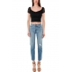 TOP CROPPED IN PIZZO STRETCH, NERO