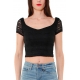 TOP CROPPED IN PIZZO STRETCH, NERO