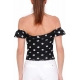 TOP OFF SHOULDER IN PIZZO STAMPA POIS, NERO