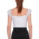TOP OFF SHOULDER IN PIZZO STAMPATO, BIANCO