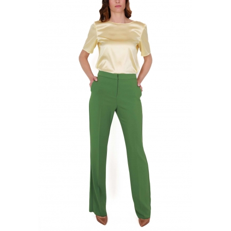 PANTALONE A PALAZZO IN CADY STRETCH, VERDE