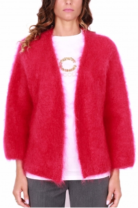 CARDIGAN OVERSIZE IN KID MOHAIR, ROSSO