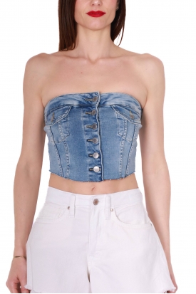 TOP CROPPED IN JEANS, BLU